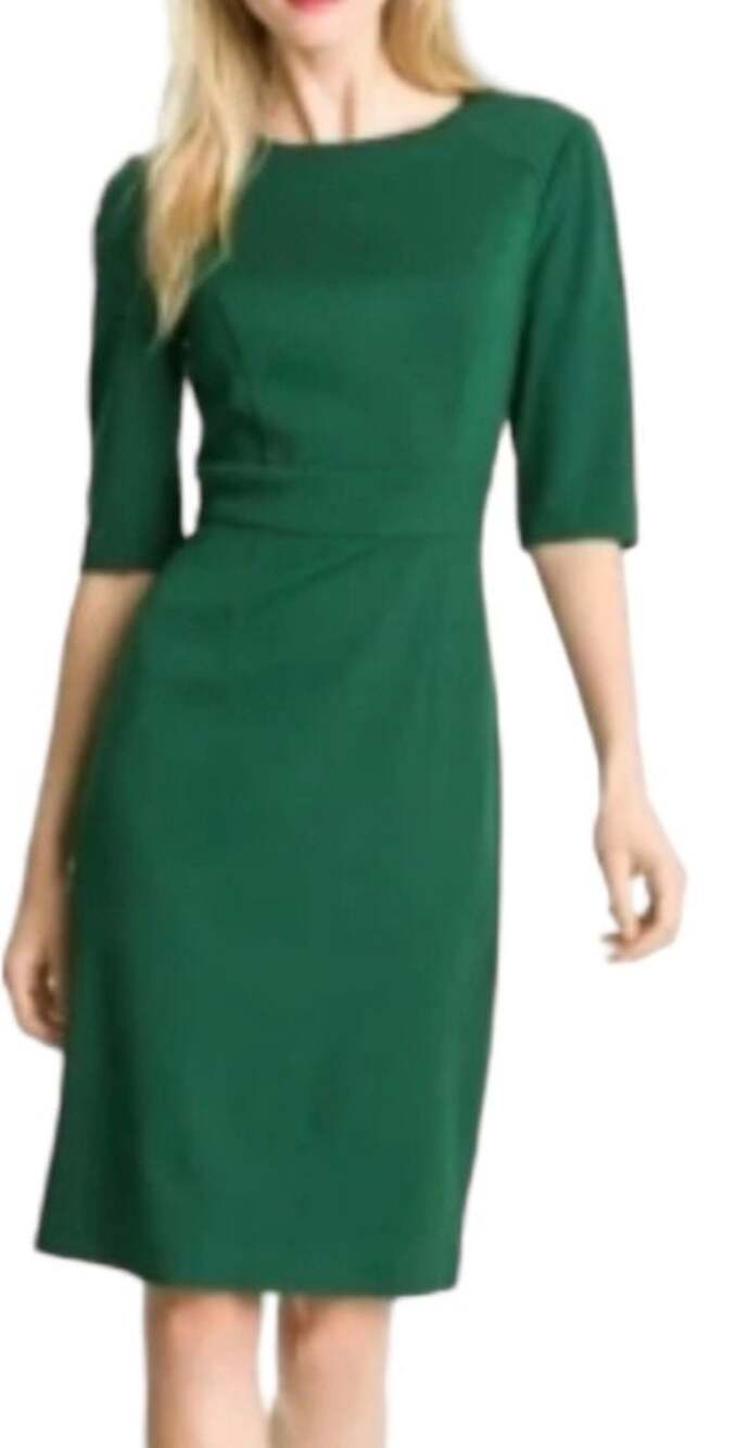 Trina Turk Solid Green Ponte Knit Sheath Dress with 3/4 Sleeves